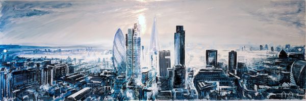 Downtown Dusk - Steel Blues original metal artwork of London