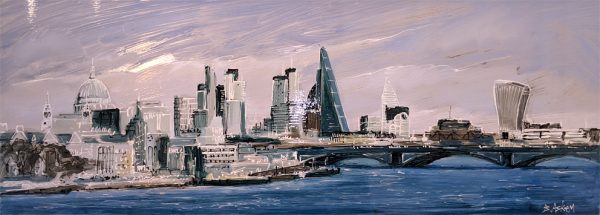 London Skyline - original mixed media on metal artwork