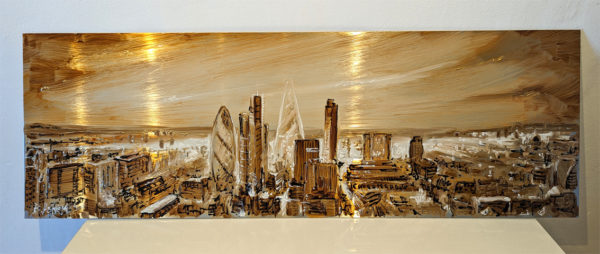 'Downtown Dusk' original mixed media on metal