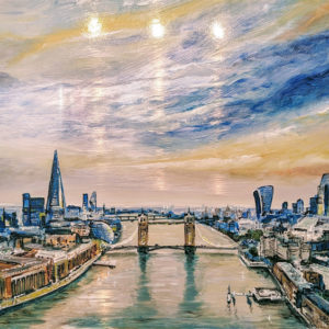 Sunset Across the City - Original mixed media on metal.